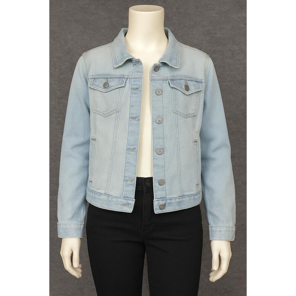 Time And Tru‎ Girls XL Light Wash Denim Jacket Jean Jacket With Leaf Cuff Detail